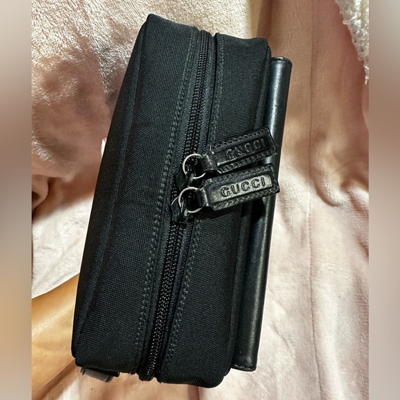 GUCCI Vintage Cosmetic Pouch Purse Nylon Leather Black - Picture 3 of 14